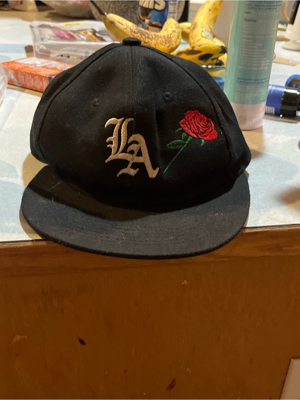 Kids Black Snapback Hat with Red Rose Embroidery